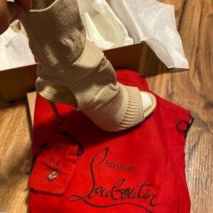 NIB Christian Louboutin 37.5 Cheminene 120 Maillard Tricot Nappa